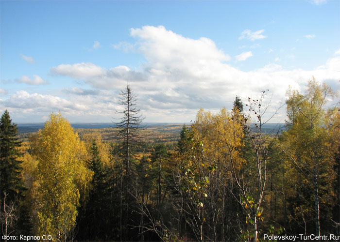 Вид с Берёзовой горы в окрестностях южной части Полевского. Фото Карпова С.О., сентябрь 2012 г.